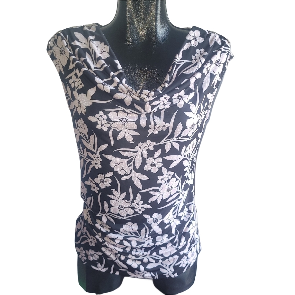 Suzy Shier Floral Print Cowl Neck Sleeveless Top Size M